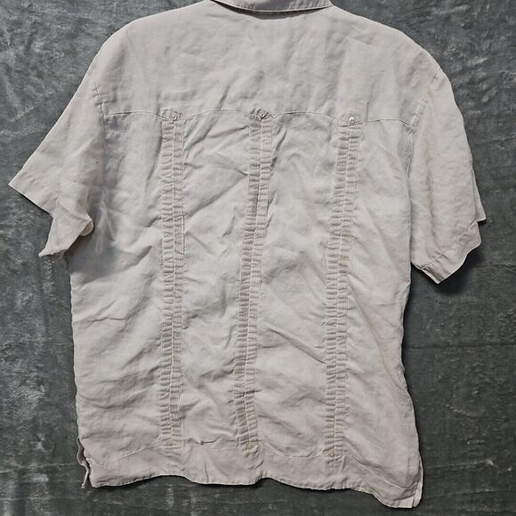 Bohio Linen Shirt Mens XL Summer Ivory White Short Sleeve - Picture 6 of 10